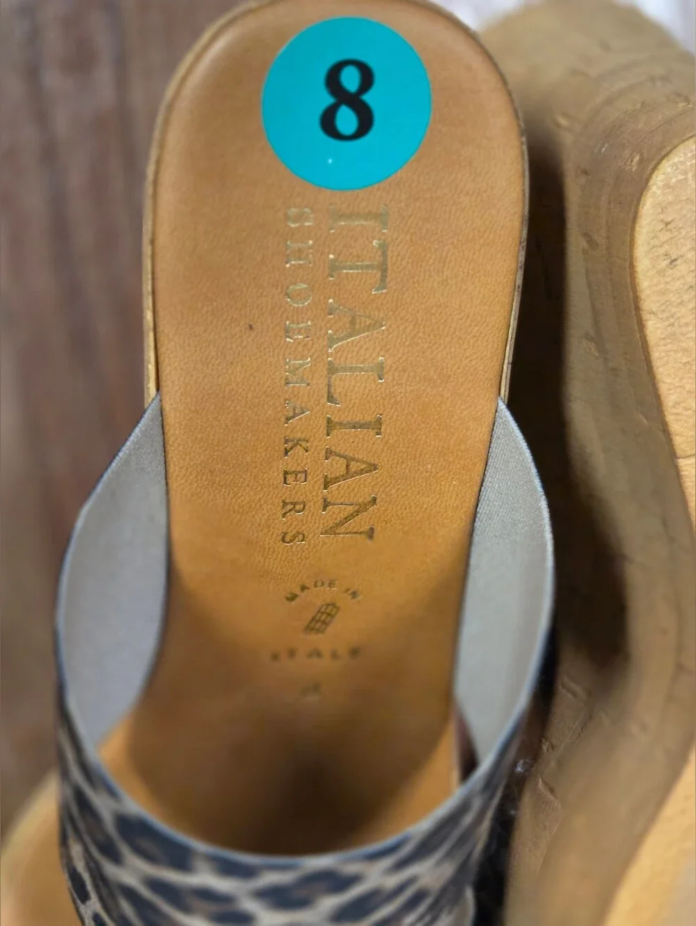 Italian Shoemakers Leopard-Print Double Strap Wedge Sandal - Tan/Black